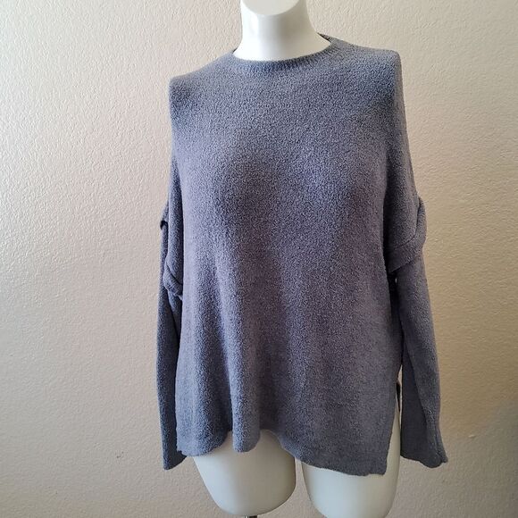 Hello Nite Plush Pullover Cozy Super Soft Oversized Ruffle Sweater L/XL Grey New - Picture 1 of 5